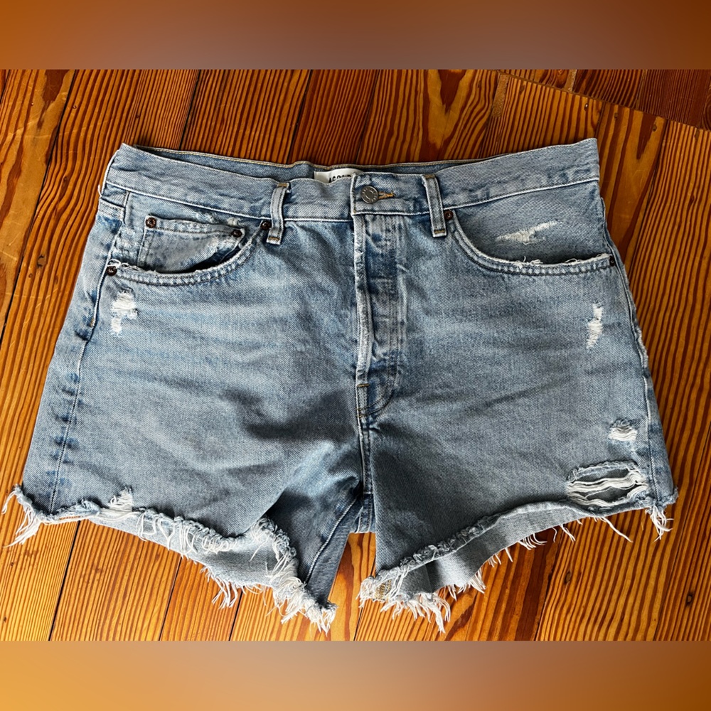 Agolde Parker Long Distressed Jean Shorts